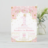 Rose Floral 1er Anniversaire Princesse Invitation  (Debout devant)