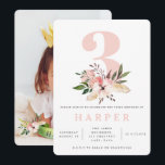 rose floral 3e anniversaire invitation photo<br><div class="desc">Élégante invitation à la fête d'anniversaire rose floral. Modifiez la couleur de l'arrière - plan pour customiser. Partie d'une collection.</div>