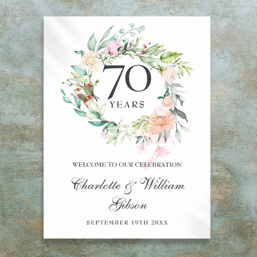 Rose Floral 70e Mariage Affiche de bienvenue anniv