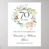 Rose Floral 70e Mariage Affiche de bienvenue anniv (Devant)