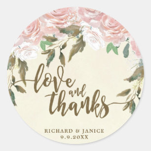 rose floral amour et merci faveurs sticker mariage