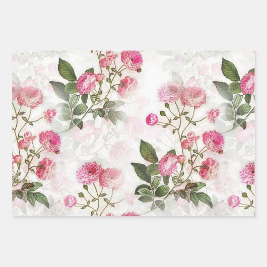 Rose floral blanc roses Papier Feuille plate Ensem (Devant)