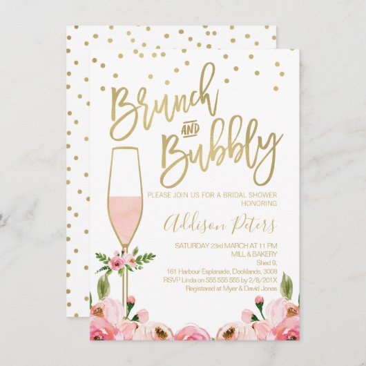 Rose Floral Brunch Bubbly Bridal Shower Invitation (Devant / Derrière)