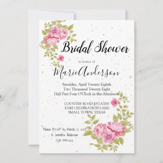Rose Floral Confetti Douche Invitation (Devant)