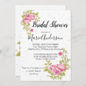 Rose Floral Confetti Douche Invitation (Devant / Derrière)