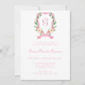 Rose Floral Crest Girl Sip Et Voir Invitation (Devant)