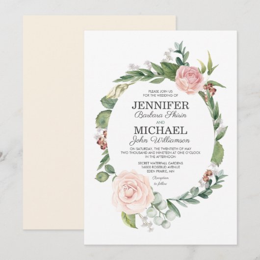 Rose Floral et Faire-part de mariage de verdure (Devant / Derrière)