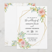 Rose floral et or de crépuscule de faire-part de (Devant / Derrière)