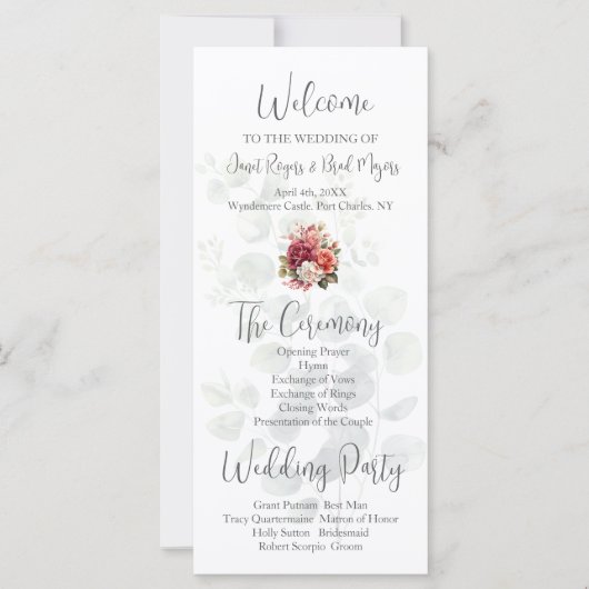 Rose Floral Eucalyptus Programme de mariage (Devant)