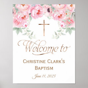 Rose, Floral, Fille, Affiche de bienvenue Baptême,