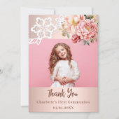 Rose floral First Communion photo carte de remerci (Devant)