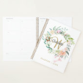 Rose Floral Gold Script Monogram 2023 Planner (Devant avec enveloppe)