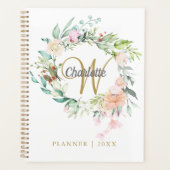 Rose Floral Gold Script Monogram 2023 Planner (Devant)