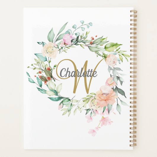 Rose Floral Gold Script Monogram 2023 Planner (Dos)