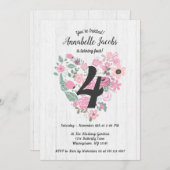 Rose Floral Heart Bois Invitations de fête d'anniv (Devant / Derrière)
