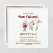 Rose Floral I 40e Anniversaire Fête Invitation (Devant / Derrière)