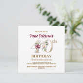 Rose Floral I 40e Anniversaire Fête Invitation (Debout devant)