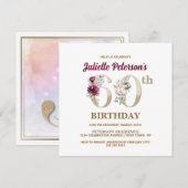 Rose Floral J 60th Birthday Party Invitation (Devant / Derrière)