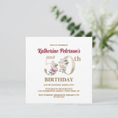 Rose Floral K 50th Birthday Party Invitation (Debout devant)