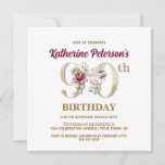 Rose Floral K 90th Birthday Party Invitation<br><div class="desc">Organisez la parfaite célébration du 90ème anniversaire avec cet élégant monogramme rose floral K design présenté à l'envers pour les noms des filles d'anniversaire en commençant par la lettre K. Des chiffres floraux élégants sont utilisés dans l'invitation à accentuer l'âge de fête.</div>