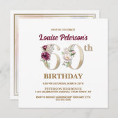 Rose Floral L 60e Anniversaire Fête Invitation (Devant / Derrière)