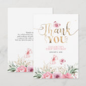 Rose Floral mignon Or Anniversaire Merci (Devant / Derrière)