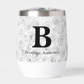 Rose Floral Monogramme Mariage Noir Et Blanc (Avant)