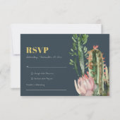 ROSE FLORAL NAVY CACTUS FEUILLAGE AQUARELLE RSVP (Devant)