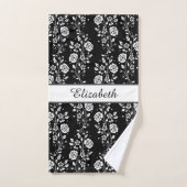 Rose Floral Noir Et Blanc Nom Motif Imprimer (Serviette à main)