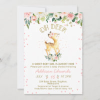 Rose Floral Oh Deer Girls Baby shower Invitation