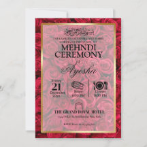 Rose Floral or Mariage islamique Mehndi Invitation