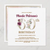 Rose Floral P 60e Anniversaire Fête Invitation (Devant / Derrière)