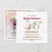 Rose Floral R 50th Birthday Party Invitation (Devant / Derrière)