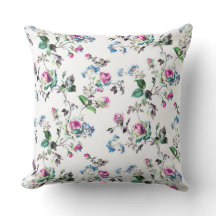 Rose Floral rose et bleu Coussin extérieur