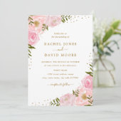 Rose floral rose or Aquarelle mariage Invitation (Debout devant)