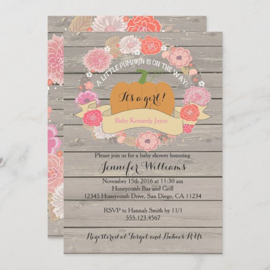 Rose Floral Rustique Bois bébé douche Invitations (Devant / Derrière)