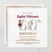 Rose Floral S 60e Anniversaire Fête Invitation (Devant / Derrière)