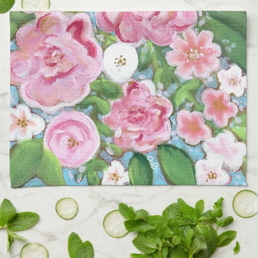 Rose Floral Spring Blooms Serviette de cuisine (Plié)