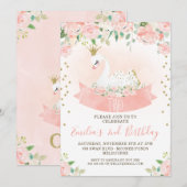 Rose Floral Swan Princess Invitation Anniversaire (Devant / Derrière)