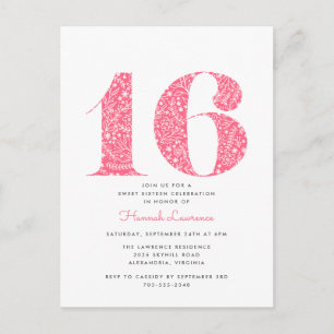 Rose Floral Sweet 16 Anniversaire Invitation