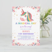 Rose floral Unicorn Invitations d'anniversaire (Debout devant)