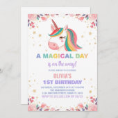 Rose floral Unicorn Invitations d'anniversaire (Devant / Derrière)