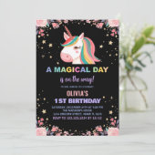 Rose floral Unicorn Invitations d'anniversaire (Debout devant)