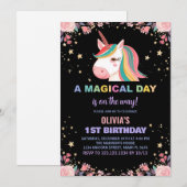 Rose floral Unicorn Invitations d'anniversaire (Devant / Derrière)