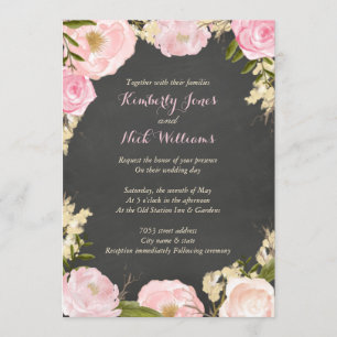 Rose Floral Wreath Chalkboard Mariage Invitation