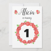 Rose florale 1er anniversaire fille invitation (Dos)
