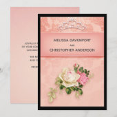 Rose florale avec couronne de diamants Invitation (Devant / Derrière)