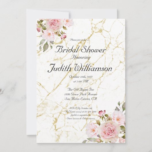 Rose Florals Editable nuptiale Douche invitation (Devant)