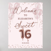Rose Foil Sweet 16 Ballons Affiche de bienvenue ro (Devant)