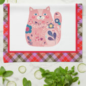Rose Folk Art Kitty Serviette de cuisine (Plié)